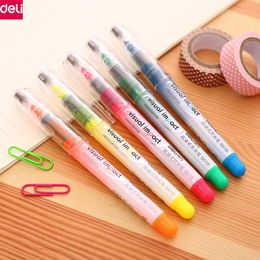 Highlighters Deli 5pcs Highlighter Straight Liquid Fluorescent Drawing Pen Multiple Colors Key Circle Marking School Supplies