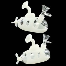 submarine glass pipes silicone bongs smoking water pipe 4.9" glowing in the dark dab rigs mini bong shisha hookah