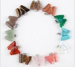 Europa moda pedra natural borboleta crystal charms caber colar estilo mix