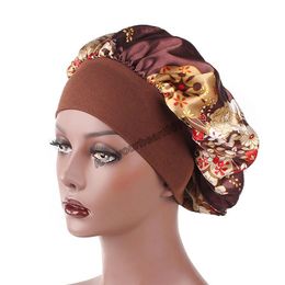 Hat Fation In daytime Sleeping Hot Source Satin Printing Wide Brimmed Hair Cap Chemotherapy Cover Hair Loss Bonnets For Women
