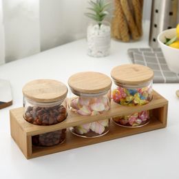 Storage Bottles & Jars 3PCS Wood Glass Bottle Sealed Jar Spice Set Kitchen Baking Transparent With Lid Seasoning