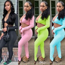 Women Outdoor Two Piece Pants Sets New Fashion Sexy V Neck Long Sleeve And Split Joggers Slim Ladies Tracksuits