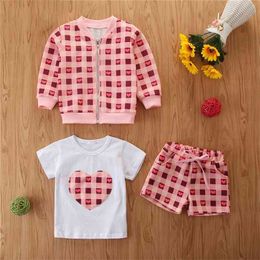 Girls Clothes Summer Suit Coat+T-Shirt+Short 3Pcs Clothing Sets Kids Children Children's Costumes Sportswear 210528