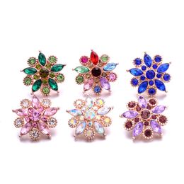 Wholesale Rhinestone 18mm Snap Button Flower Clasp Gold Metal Zircon charms for Snaps Jewellery Findings suppliers