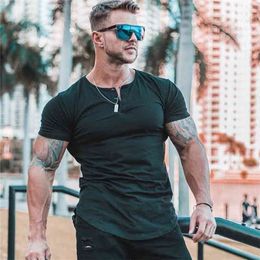 Men T-shirt Cotton Short Sleeve Undershirt Male Solid Mens Tee Tops Summer Brand Clothing Bodybuilding Fitness T Shirt Homme 210716