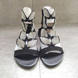 Frau Hausschuhe Strass Slides Sandalen Damen Damen Schmetterling Schuhe Wohnungen weiblich Sexy Mode Kristall offene Spitze Knöchel Reißverschluss Größe 35-43 07