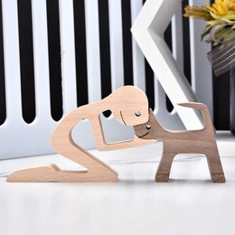 Wooden Lovely Cat Handcrafted Male Female Statue Wood Toy Desk Home Decoration Souvenirs Natural ECO Friendly 210607