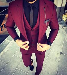 Men's Suits & Blazers 2022 Custom Made Wine Red Slim Fit Wedding Mens Suit Prom 3Pieces(Jacket+Pant+Vest) Groom Tuxedos Men