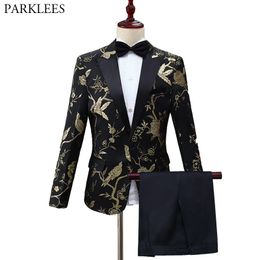 Luxury Floral Bronzing Suits Men Fashion Men Tuxedo Suit Mens Dance Stage Costume Homme 2 Piece Men Suit Set Slim Fit Homme 210524
