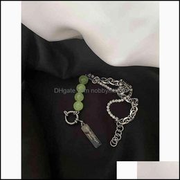 Charm Bracelets Jewelry Non Fading Natural Stone Green Geometric Womens Bracelet National Fashion Minority Light Luxury Diamond Hand Drop De