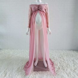 Dusty Pink Long Chiffon Maternity Photography Dress Sweet Heart Maternity Lace Dresses For Photo Shoot Slit Open Pregnancy Dress Y0924