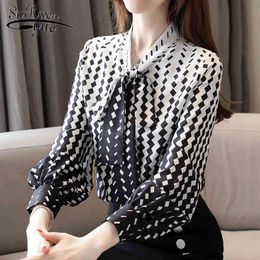 Korean Fashion Clothing Blouse Women Autumn Ladies Tops Chiffon Shirts Casual Loose Bow Button Blusas 6942 50 210521