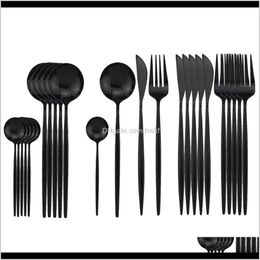 Sets Kitchen, Dining Bar Home & Garden Drop Delivery 2021 24Pcs Black Dinnerware 304 Stainless Steel Tableware Cutlery Dishwasher Safe Fork K