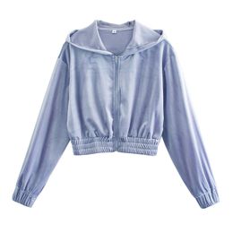 BLSQR Zip-up Spring Women Hoodies Pockets Slim Crop Jacket Female Clothes Sexy Hoody Velvet Coats 210430