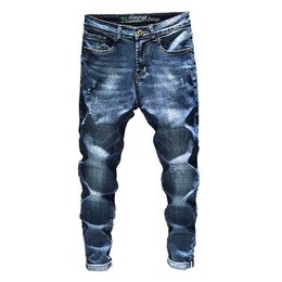 Herren Jeans Schlanker fit dehnbar blau verzweifeltes Hosen Männer Jeans Männer lässige Jeanshose Herrenkleidung Hosen 2021 Neu, 846 x0621