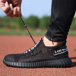 Breathable Mesh Work Shoes Black Mens Summer Deodorant Lightweight Soft-bottomed Steel Toe Puncture-proof Male Safety 211217