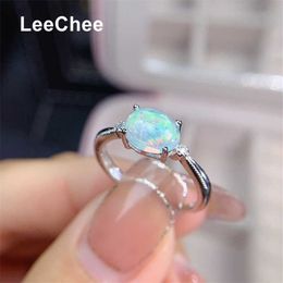 Real Opal Ring 6*8MM Natural Colorful Gemstone Fine Jewelry 925 Sterling Silver for Women Anniversary Party Gift Simple Design 211217