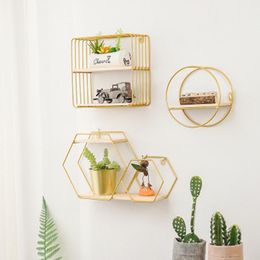 Other Home Decor Nordic Iron Rectangle Grid House Shape Storage Rack Shelf Wall Hanging Geometric Figure Decoration Decorative