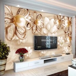 Wallpapers Custom Mural Home Decor 3D Golden Pearl Flower Jewellery Living Room Bedroom TV Background Po Wallpaper Papier Peint