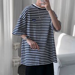 Couple Casual Short Sleeve Tshirts Man Stripe Loose 2021 Fashion Male Clothing