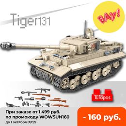 Military 1018pcs Tiger 131 Heavy Tank Model Building Block WW2 Weapon Army Soldier Figures Bricks Sets Children Gifts Toys H0917