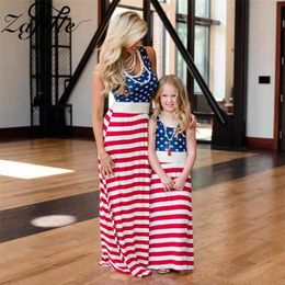 ZAFILLE Mommy and me Clothes Summer 4th of July Girl Outfits Mom Daughter Dress Independance Day Costume Family Look 210724