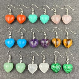 Fashion Love Heart Dangle Natural Stone Earrings Rose Quartz Healing Crystal Earings Earring for Women Jewellery 16*18*10mm