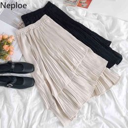 Neploe Irregular Women Skirts Solid Pleated Streetwear High Waist Chiffon Faldas Mujer Korean Fashion Chic Harajuku Simple Jupe 210422