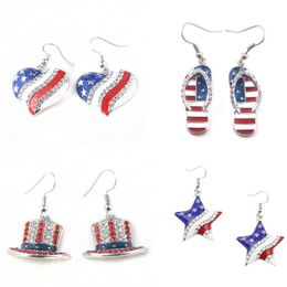 Pentagram Usa Flag Earring Heart Shap American Flag Dangle Earrings 4th of July Independence Day Pendant Jewellery Gift Q0709