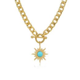 Wholale New Heavy Cuban Link Sun Flower Pendant Gold Plated Chain Necklace For Women Jewellery