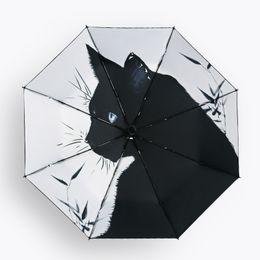 Folding Umbrella Black Coating Cat Sun Umbrellas Rain Women Princess Parasol Anti-UV raguas Girls Guarda Chuva