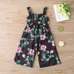 Summer Overalls Kid Clothing Girl Clothes Flower Printed Suspender Jumpsuit For Kids Girls 210528