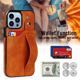 Wristband Kickstand Phone Cases for iPhone 13 12 11 Pro Max XS XR 6 7 8 Plus Wallet PU Leather Card Case Back Cover