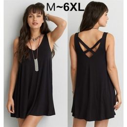Summer Cotton Dress Women Sleeveless Beach Black Casual Loose Tank Female Sundress Plus Size Fashion Clothing 210630