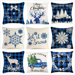 Christmas Pillow Case Blue Plaid Printed Throw Pillowcase Xmas Pillows Covers Farmhouse Cushion Cover Home Decor