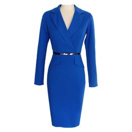 Summer Turn Down Collar Solid Color Package Hip Long Sleeve Office Pencil Dress Women Sashes Elegant Temperament Dresses 210608
