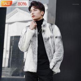 Men's Leather & Faux Mens Mink Winter Real Coat Men Korean Genuine Fur Coats Warm White Luxury Jacket ZD0004-1 B22720
