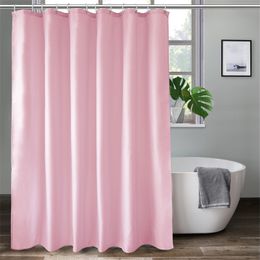 UFRIDAY Solid Colour Pink Shower Curtain Fabric Weighted Hem Liner with Hook Durable Polyester Waterproof Bathroom 210915