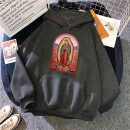 -Jungfrau Maria von Guadalupe Print Hoodies Mann Harajuku Fleece Übergroße Hoodie Sweatshirts Mens Cartoons Mode Hip Hop Punk Hoodie H1227