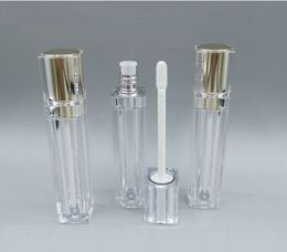 Gold Empty Lipgloss Tubes Square Clear Bottles Lip Gloss Tube Liquid Refillable Plastic Packaging Containers