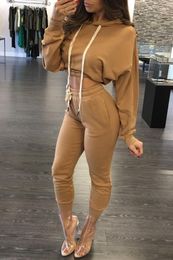 Women's Jumpsuits & Rompers Wholesale- Women Jumpsuit Romper 2021 Autumn Hooded Playsuits Ankle Length Long Sleeve Two Pieces Overalls Outfi