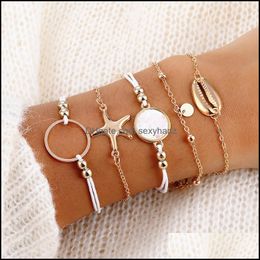 Link, Chain Bracelets Jewelry 5Pcs/Set Fashion Women Charm Beach Gold Color Moon Crystal Geometry Bangle Bracelet Set A Direct Sale Drop Del