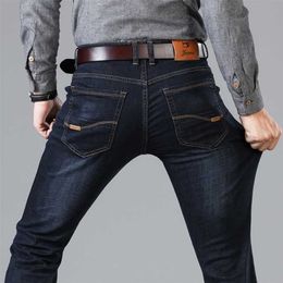 Classic Style Men's Black Blue Regular Fit Jeans Business Casual Stretch Denim Pants Male Brand Trousers 211108