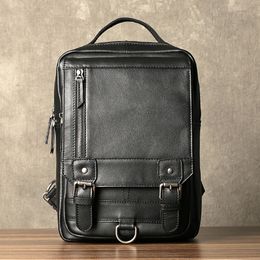 fashion casual designer genuine leather men's women's small backpack natural cowhide multifunctional anti-theft bagpack