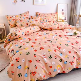 Flower bedding set Green girl boy bed linens leaf duvet cover set flat sheet pillowcase pastoral style bed set home bedclothes 210319