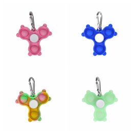 Pop Fidget Spinner Decompression Toys Keychain Set Soft Silicone Tie-Dye Popper Bubble Sensory Triangle For ADHD Anxiety Stress Relief