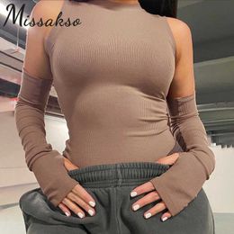 Missakso Skinny Knitted Half Sleeve Bodysuits Sexy Spring Autumn Women Black Fashion Solid Rompers Streetwear Party 210625