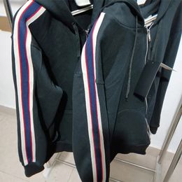Men Jacket Letter Print Zipper Coat Autumn Winter Casual Hip Hop Outdoor Contrast Colour Top Spring Loosed Fashion Stripe Clothes
