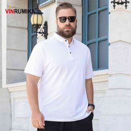 Super Large Size M-8XL Men's Summer Cotton Polo Shirt Man Business Casual Style White Solid Colour Short Sleeve Polos Shirts Tops 210707
