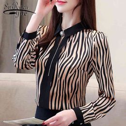 Fashion Leopard Print Striped Office Blouse Women Shirt s Tops And s Long Sleeve Shirts Blusas 2362 50 210508